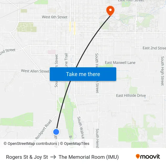 Rogers St & Joy St to The Memorial Room (IMU) map