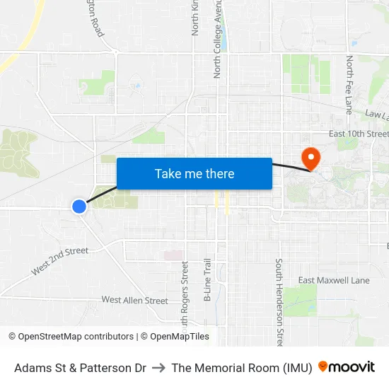 Adams St & Patterson Dr to The Memorial Room (IMU) map