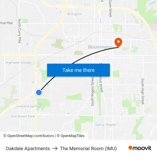 Oakdale Apartments to The Memorial Room (IMU) map