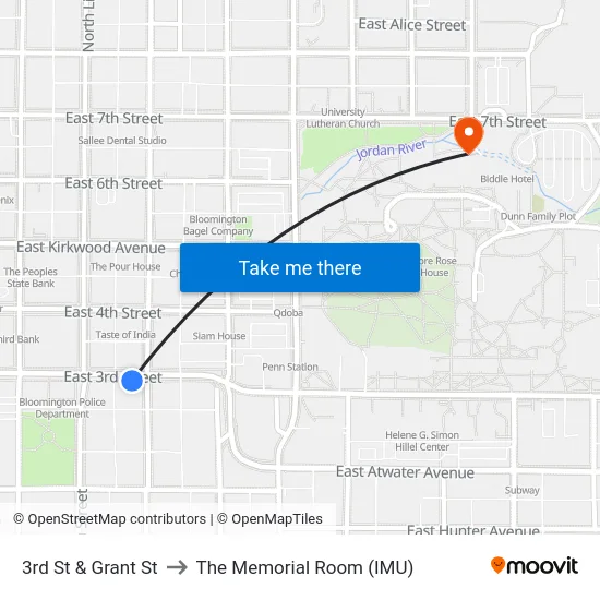 3rd St & Grant St to The Memorial Room (IMU) map