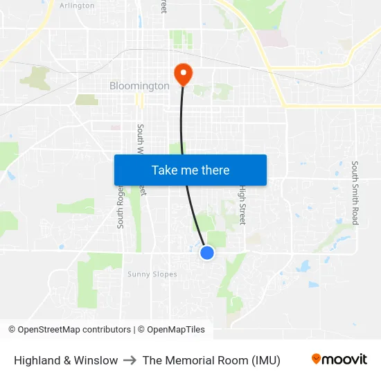 Highland & Winslow to The Memorial Room (IMU) map