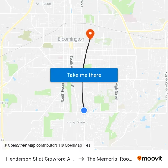 Henderson St at Crawford Apartments to The Memorial Room (IMU) map