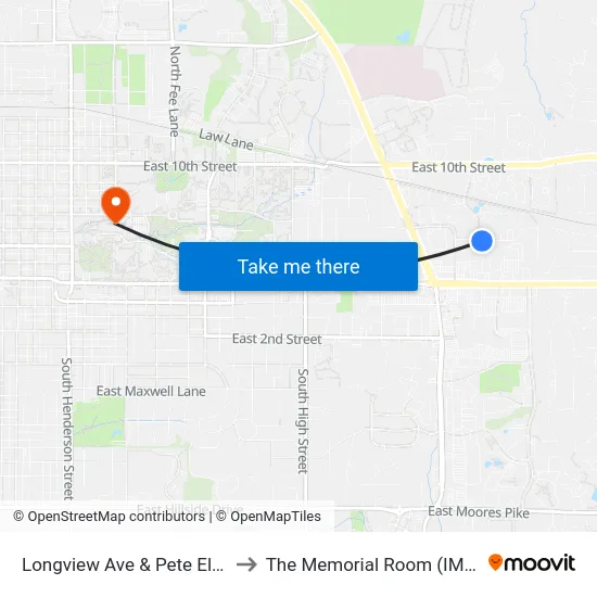 Longview Ave & Pete Ellis to The Memorial Room (IMU) map