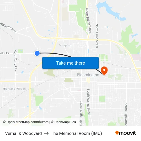 Vernal & Woodyard to The Memorial Room (IMU) map