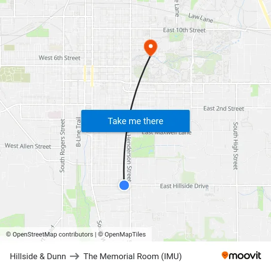 Hillside & Dunn to The Memorial Room (IMU) map