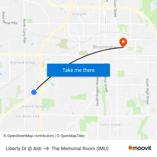 Liberty Dr @ Aldi to The Memorial Room (IMU) map