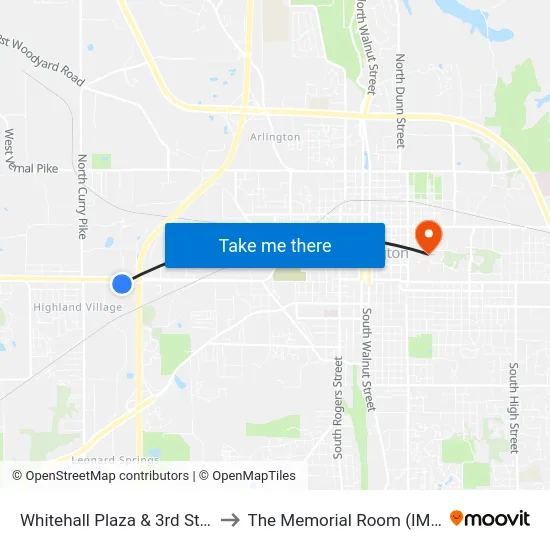 Whitehall Plaza & 3rd St Ib to The Memorial Room (IMU) map
