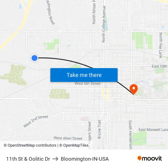 11th St & Oolitic Dr to Bloomington-IN-USA map