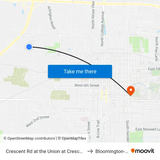 Crescent Rd at the Union at Crescent Apartments to Bloomington-IN-USA map