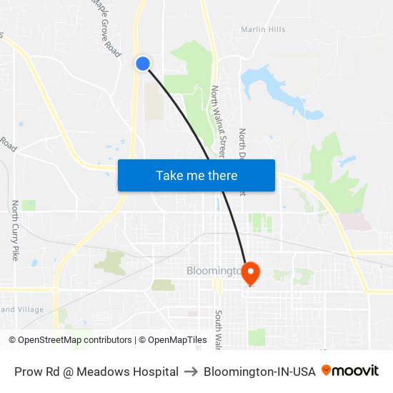 Prow Rd @ Meadows Hospital to Bloomington-IN-USA map