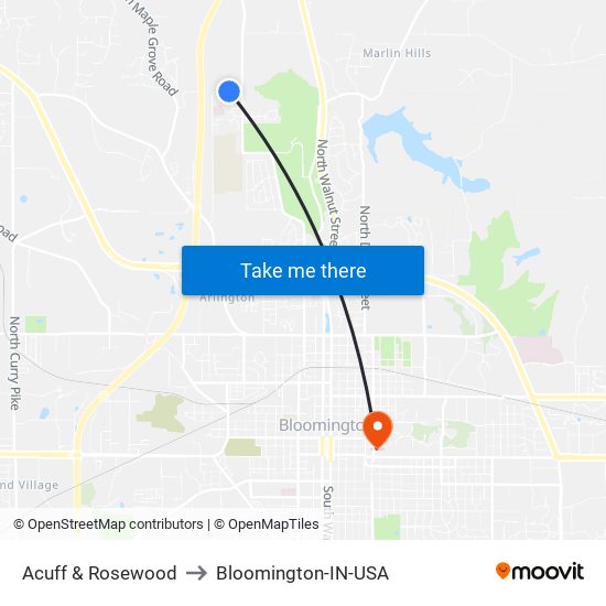 Acuff & Rosewood to Bloomington-IN-USA map