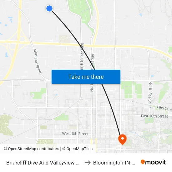 Briarcliff Dive And Valleyview Drive to Bloomington-IN-USA map