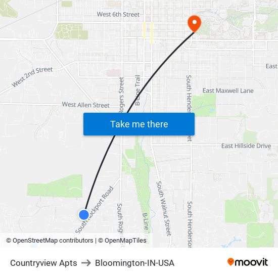 Countryview Apts to Bloomington-IN-USA map