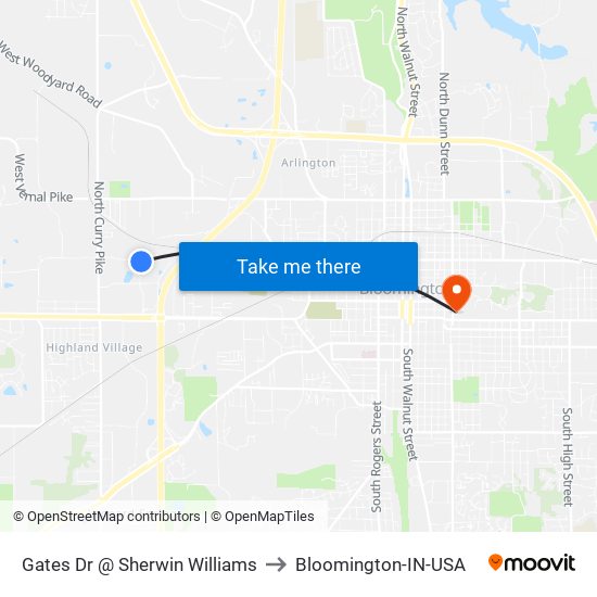 Gates Dr @ Sherwin Williams to Bloomington-IN-USA map