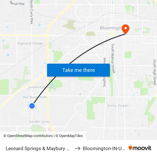 Leonard Springs & Maybury Mall to Bloomington-IN-USA map