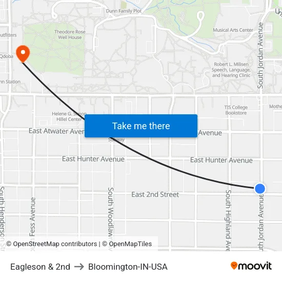 Eagleson & 2nd to Bloomington-IN-USA map