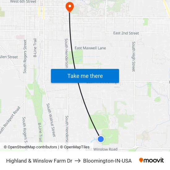 Highland & Winslow Farm Dr to Bloomington-IN-USA map