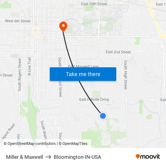Miller & Maxwell to Bloomington-IN-USA map