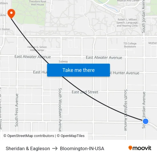 Sheridan & Eagleson to Bloomington-IN-USA map