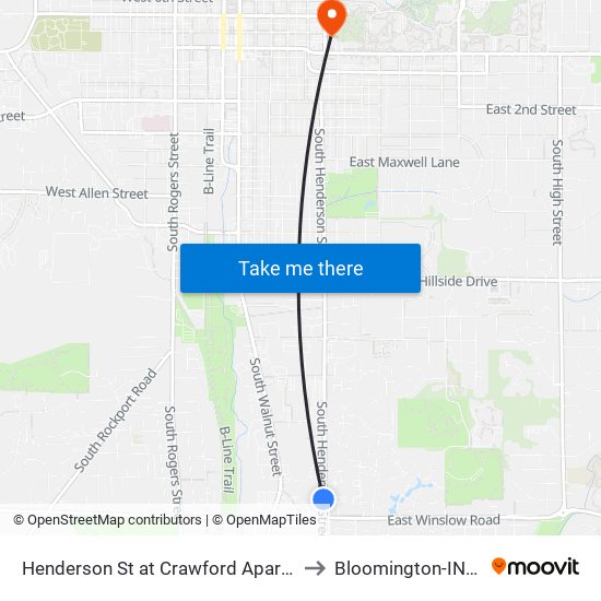 Henderson St at Crawford Apartments to Bloomington-IN-USA map