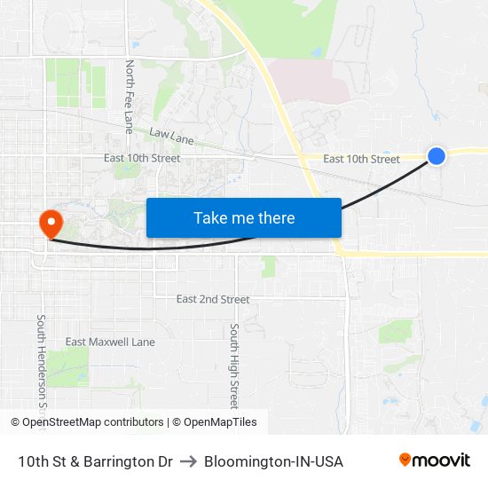 10th St & Barrington Dr to Bloomington-IN-USA map