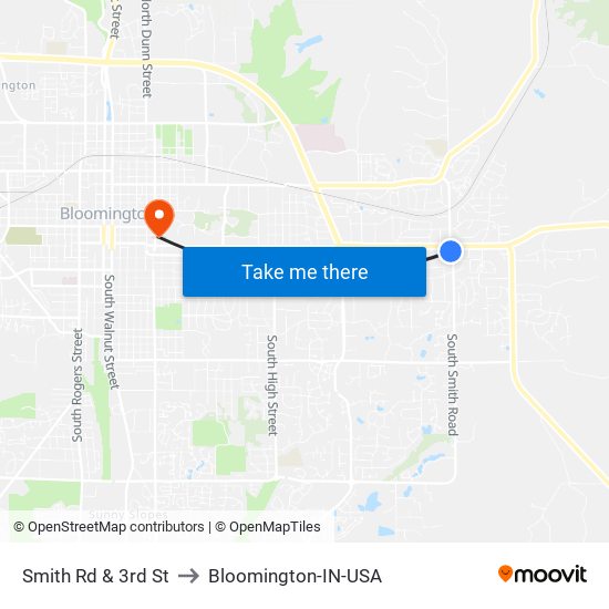 Smith Rd & 3rd St to Bloomington-IN-USA map
