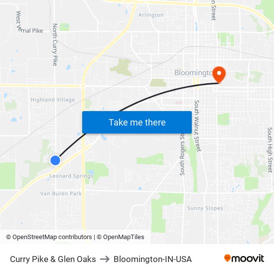 Curry Pike & Glen Oaks to Bloomington-IN-USA map