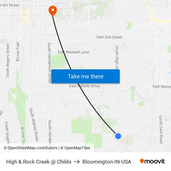 High & Rock Creek @ Childs to Bloomington-IN-USA map