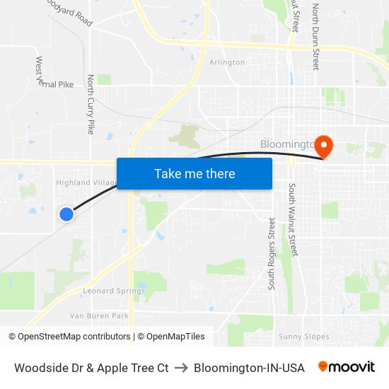 Woodside Dr & Apple Tree Ct to Bloomington-IN-USA map