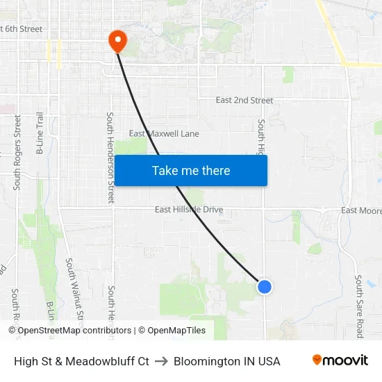 High St & Meadowbluff Ct to Bloomington IN USA map