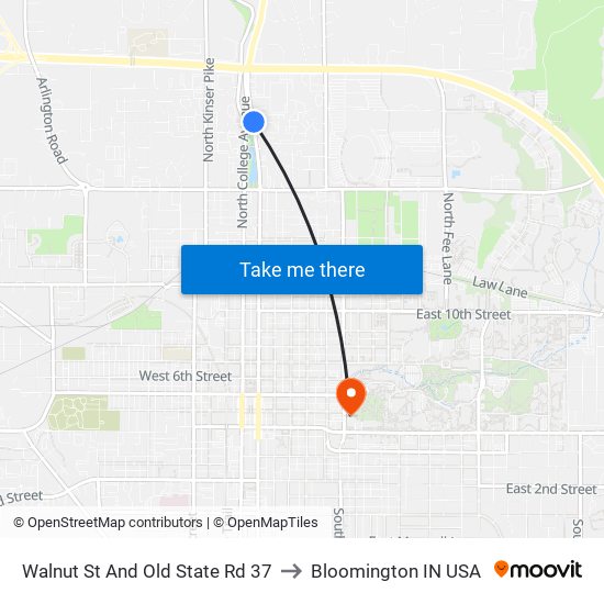 Walnut St And Old State Rd 37 to Bloomington IN USA map