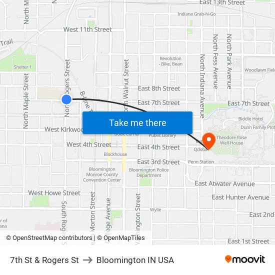 7th St & Rogers St to Bloomington IN USA map