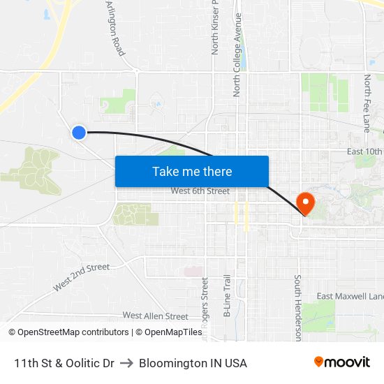 11th St & Oolitic Dr to Bloomington IN USA map