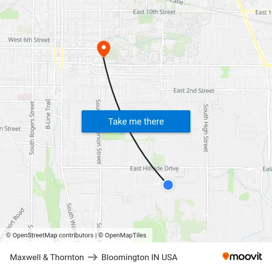 Maxwell & Thornton to Bloomington IN USA map