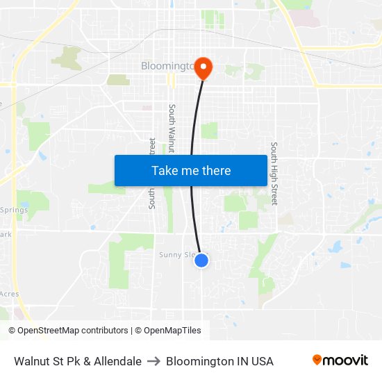 Walnut St Pk & Allendale to Bloomington IN USA map