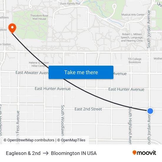 Eagleson & 2nd to Bloomington IN USA map