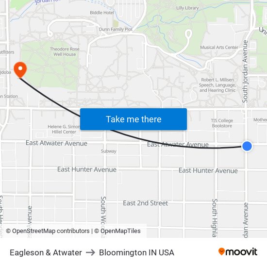 Eagleson & Atwater to Bloomington IN USA map