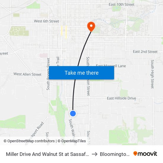 Miller Drive And Walnut St at Sassafras Hill Apartments to Bloomington IN USA map