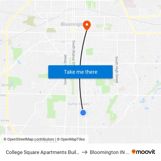 College Square Apartments Building A to Bloomington IN USA map