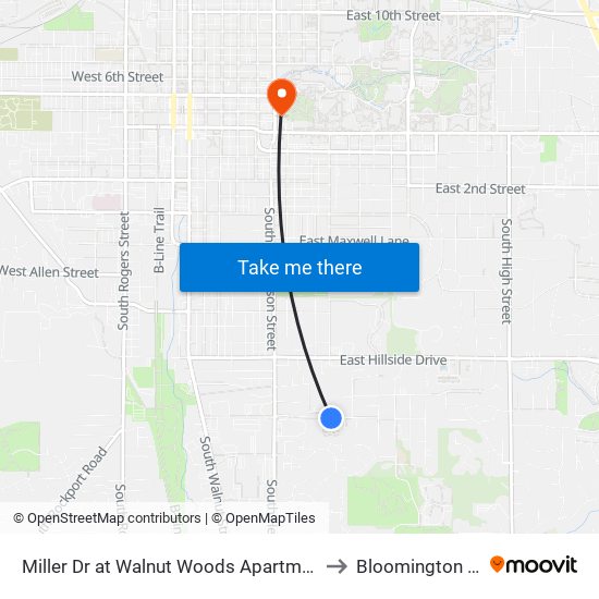 Miller Dr at Walnut Woods Apartments (Inbound) to Bloomington IN USA map