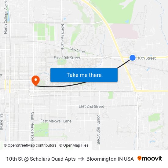 10th St @ Scholars Quad Apts to Bloomington IN USA map