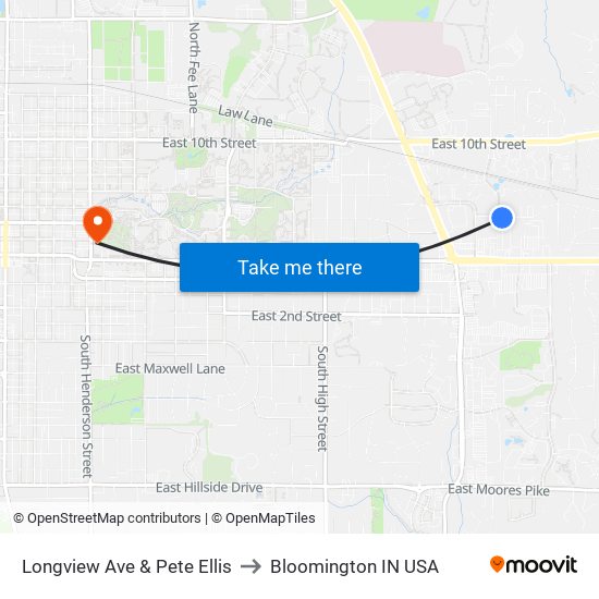 Longview Ave & Pete Ellis to Bloomington IN USA map