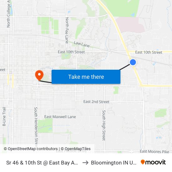 Sr 46 & 10th St @ East Bay Apts to Bloomington IN USA map