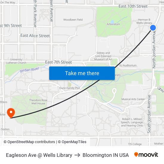 Eagleson Ave @ Wells Library to Bloomington IN USA map