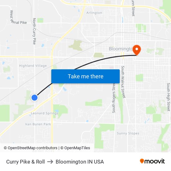 Curry Pike & Roll to Bloomington IN USA map