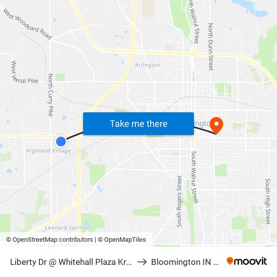 Liberty Dr @ Whitehall Plaza Kroger to Bloomington IN USA map
