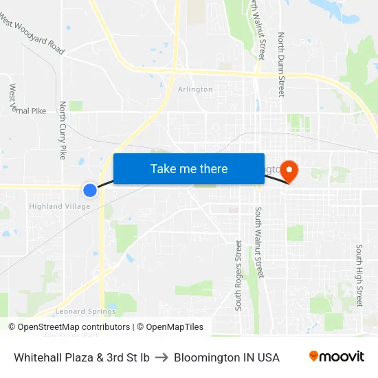 Whitehall Plaza & 3rd St Ib to Bloomington IN USA map