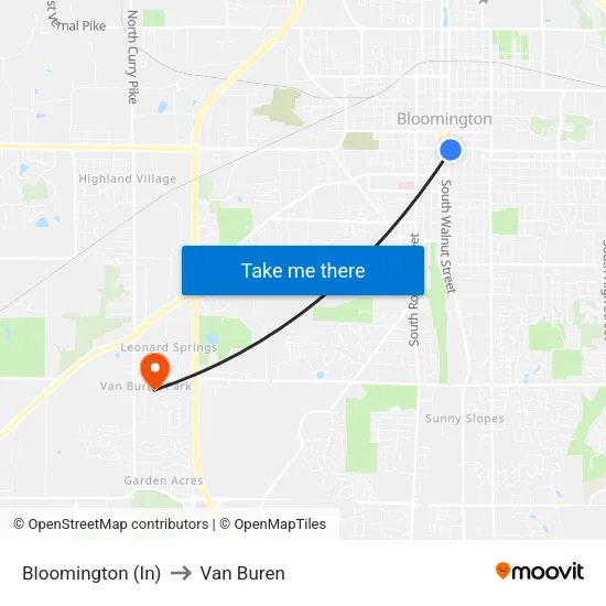 Bloomington (In) to Van Buren map