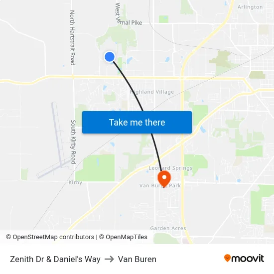 Zenith Dr & Daniel's Way to Van Buren map