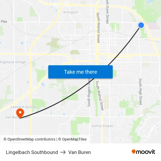 Lingelbach Southbound to Van Buren map